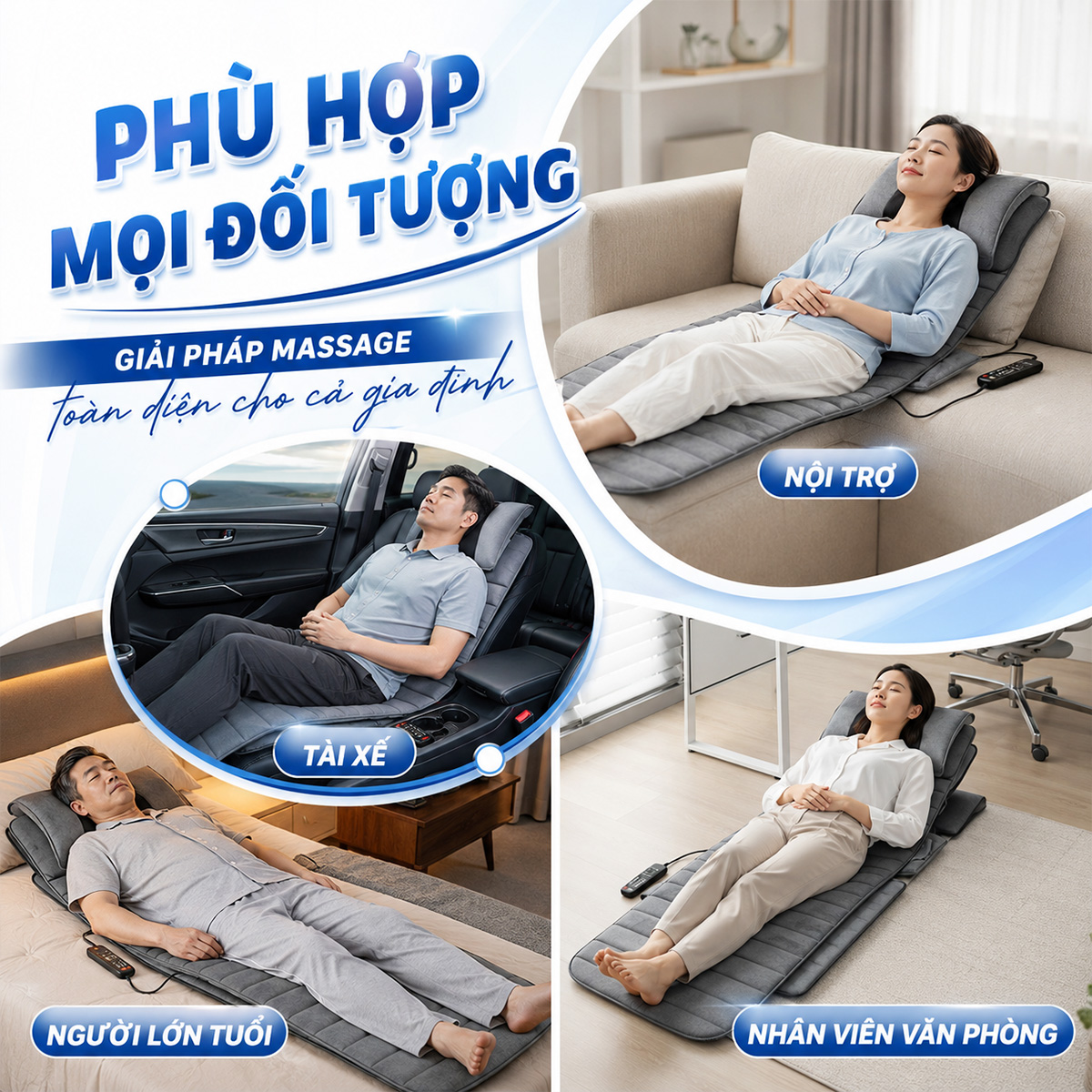 Nệm massage toàn thân OKACHI JP-M811 Dòng Cao Cấp (Dày 7cm)